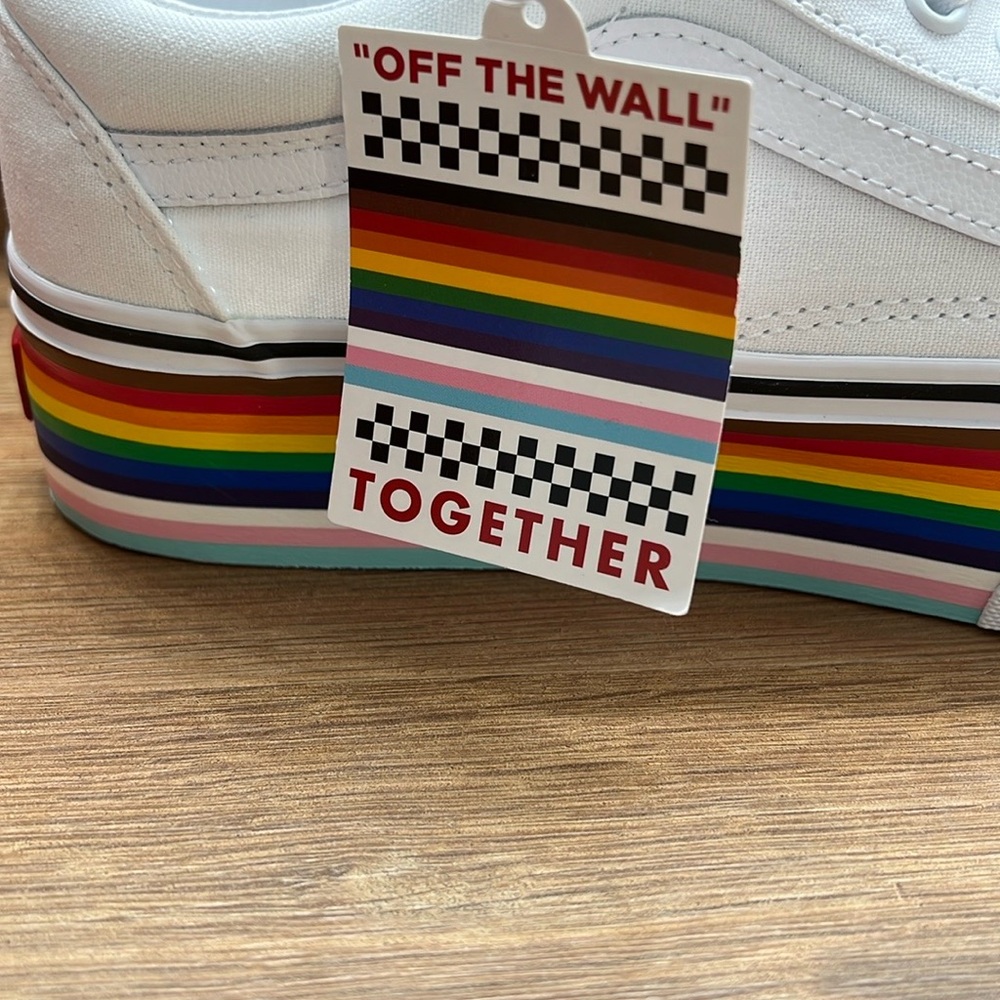 Vans Women's White Platform Sneakers with Rainbow Sole - Picture 7 of 8